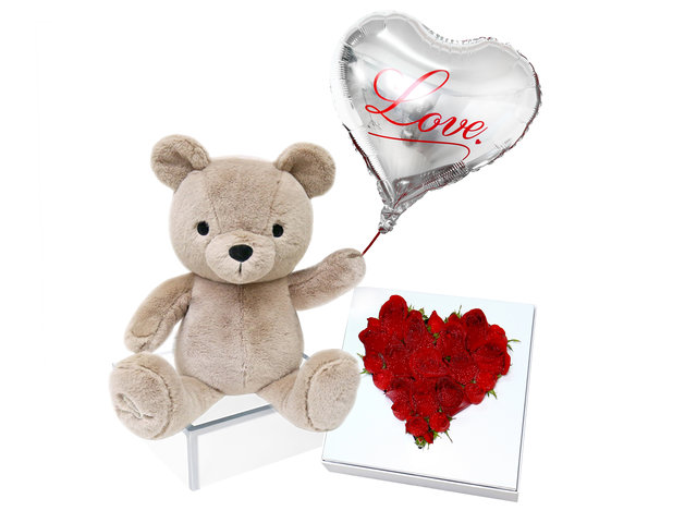 Florist Gift Set - agnès b. Bear Plush with Valentine's Red Roses Box And Balloon A9 - VB20125A2 Photo