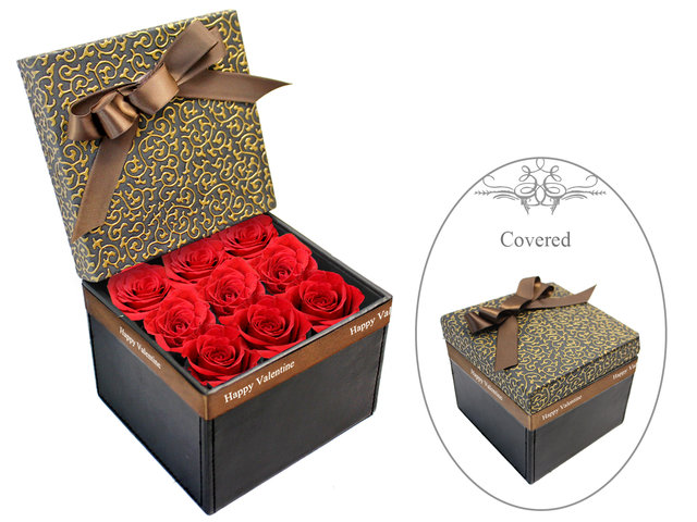 Order Flowers in Box - Valentine's box - 9 red roses - VB20210A1 Photo